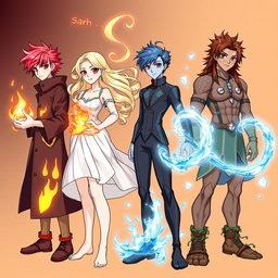 Four teenagers, each representing a different elemental power: fire, air, water, and earth