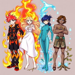 Four teenagers, each embodying one of the elemental powers: fire, air, water, and earth