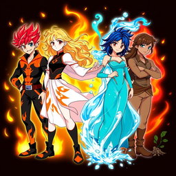 Four teenagers, each embodying one of the elemental powers: fire, air, water, and earth