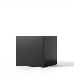 A minimalist and striking image featuring a solid black cube placed prominently against a pristine white background