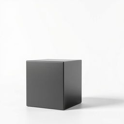 A minimalist and striking image featuring a solid black cube placed prominently against a pristine white background