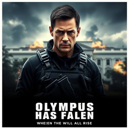 A movie poster for 'Olympus Has Fallen' featuring a heroic character replacing Gerard Butler's face