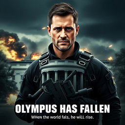 A movie poster for 'Olympus Has Fallen' featuring a heroic character replacing Gerard Butler's face