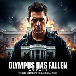 A movie poster for 'Olympus Has Fallen' featuring a heroic character replacing Gerard Butler's face