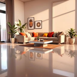 A beautifully designed interior scene showcasing a modern living room with a large window letting in soft, natural light