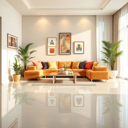 A beautifully designed interior scene showcasing a modern living room with a large window letting in soft, natural light