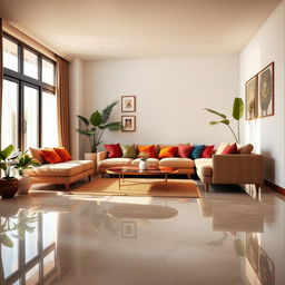 A beautifully designed interior scene showcasing a modern living room with a large window letting in soft, natural light