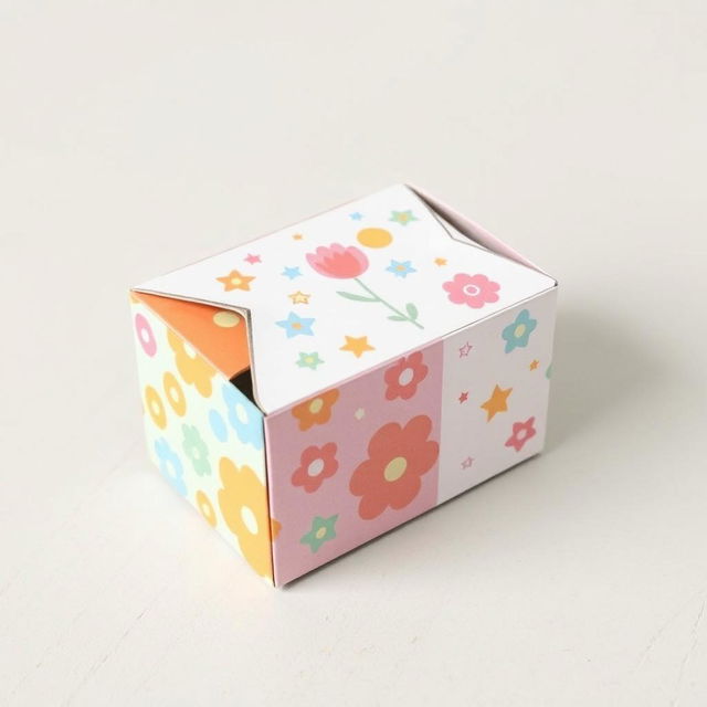 A unique and affordable box design, featuring a simple yet functional shape with a playful and colorful aesthetic