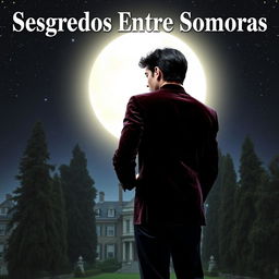 A young man with dark hair wearing a velvet suit, standing with his back to the viewer