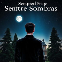 A young man with dark hair wearing a velvet suit, standing with his back to the viewer