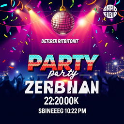 A sleek and stylish announcement poster for a Serbian party happening next Sunday at 22:00 (10 PM)