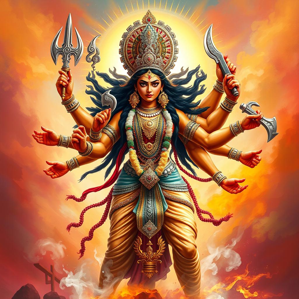 A fierce and powerful depiction of Maa Durga, showcasing her anger and strength