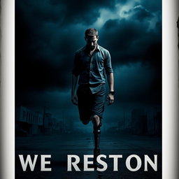 A striking poster featuring a man with an artificial leg, embodying a sense of depression