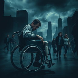 An evocative poster showcasing a man in a wheelchair, reflecting themes of depression and resilience