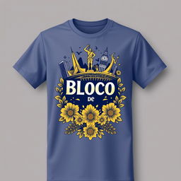 A stylish t-shirt design featuring the logo of Bloco de Belô, incorporating iconic elements from Belo Horizonte such as the Mineirão stadium, the Acaiaca statue, and the Pirulito monument