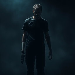 A powerful image of a man with an artificial limb, deeply embodying themes of depression