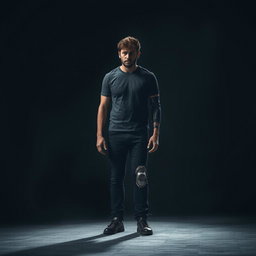 A powerful image of a man with an artificial limb, deeply embodying themes of depression