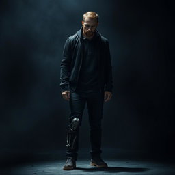 A powerful image of a man with an artificial limb, deeply embodying themes of depression