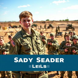 A dynamic scene depicting a young squad leader confidently guiding a group of junior army recruits during training exercises