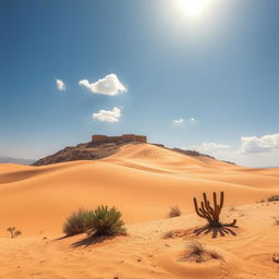 A stunning desert landscape featuring the historic Khaibar Fortress in the background