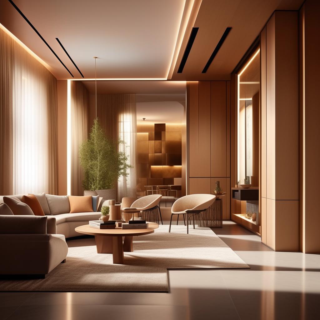 Design a 7.50m x 4.00m residential living room reception area, decorated in a modern style with inviting, warm and cozy furniture, inclusive of an impressive dining table.