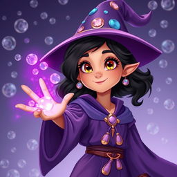 A full-body image of a young sorceress in a style inspired by classic animated art, radiating youthful and adventurous energy