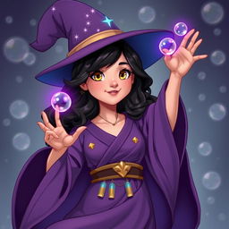 A full-body image of a young sorceress in a style inspired by classic animated art, exuding youthful and adventurous energy
