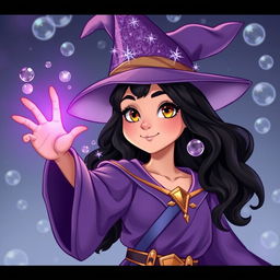 A full-body image of a young sorceress in a style inspired by classic animated art, exuding youthful and adventurous energy