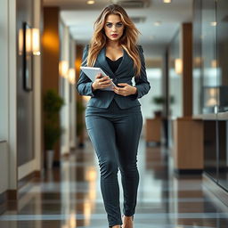 A full-length, head-to-toe portrait of a sexy and beautiful young woman with a curvy figure