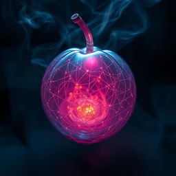 A unique, mysterious, and mystical fruit that appears transparent, featuring intricate glowing threads woven throughout its form