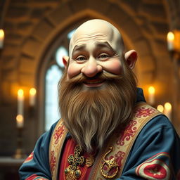 A friendly dwarf priest, captured in a friendly pose, looking directly at the camera