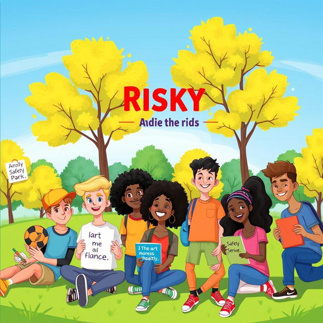 A colorful and engaging illustration depicting different characters actively engaging in positive behaviors to prevent risky actions