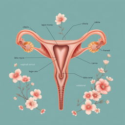 A beautifully detailed anatomical illustration of a vagina, showcasing its structure and surrounding anatomy