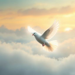 A serene and peaceful scene featuring a beautiful white dove in flight, symbolizing love and remembrance