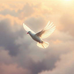 A serene and peaceful scene featuring a beautiful white dove in flight, symbolizing love and remembrance