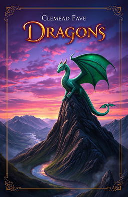 A captivating book cover design for a fantasy novel featuring a majestic dragon perched atop a rugged mountain peak