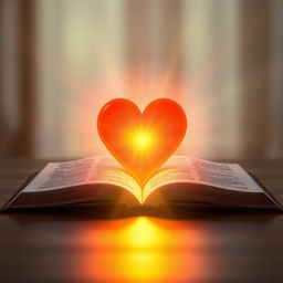 A glowing heart radiating vibrant light at the center of an artistic thumbnail design, accompanied by an open Bible resting beside it, showcasing the pages brightly illuminated