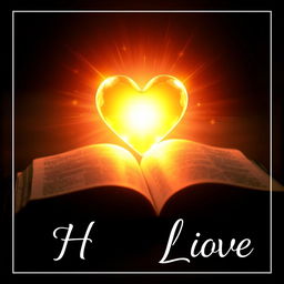 A glowing heart radiating vibrant light at the center of an artistic thumbnail design, accompanied by an open Bible resting beside it, showcasing the pages brightly illuminated