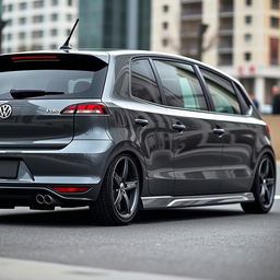 A sleek and stylish grey Volkswagen Polo 4 Phase 2, featuring lowered suspension with approximately 4 cm drop, showcasing a sporty appearance