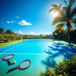 A beautifully designed tennis court surrounded by lush greenery