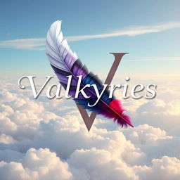An elegant depiction of the title 'Valkyries' featuring a sophisticated font over a soft, luminous sky filled with gentle clouds