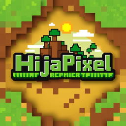An artistic interpretation of a Minecraft-inspired logo, featuring the text 'HijaPixel' in a fun and playful blocky font
