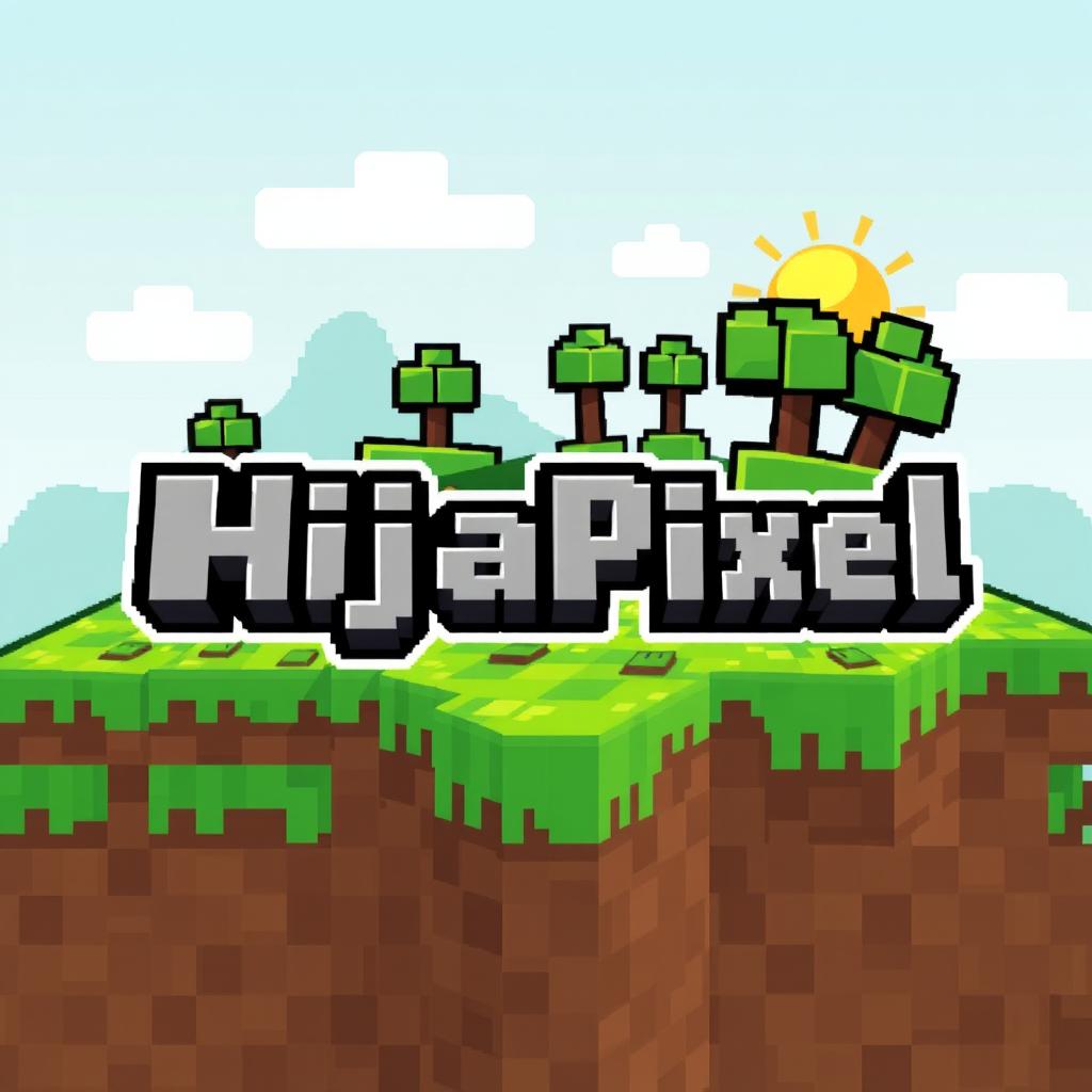 An artistic interpretation of a Minecraft-inspired logo, featuring the text 'HijaPixel' in a fun and playful blocky font