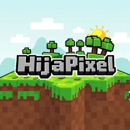 An artistic interpretation of a Minecraft-inspired logo, featuring the text 'HijaPixel' in a fun and playful blocky font
