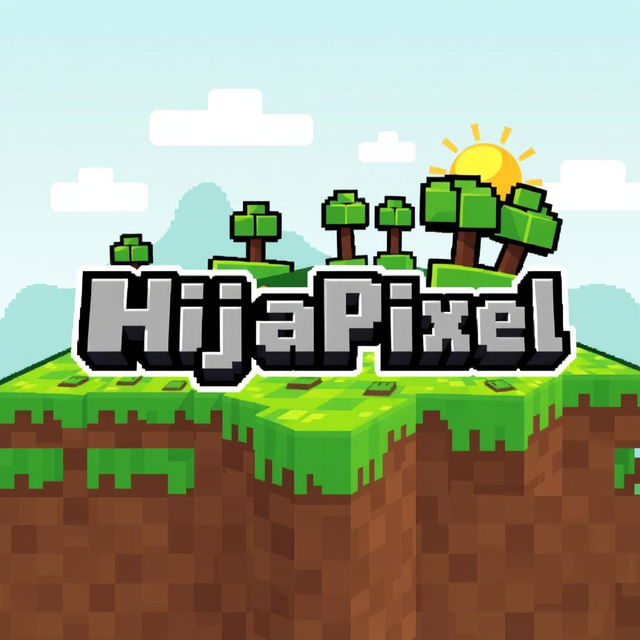An artistic interpretation of a Minecraft-inspired logo, featuring the text 'HijaPixel' in a fun and playful blocky font