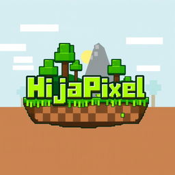 An artistic interpretation of a Minecraft-inspired logo, featuring the text 'HijaPixel' in a fun and playful blocky font