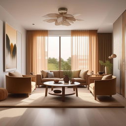 Design a 7.50m x 4.00m residential living room reception area, furnished in a modern style with warm and cozy furniture, inclusive of a stylish dining table.