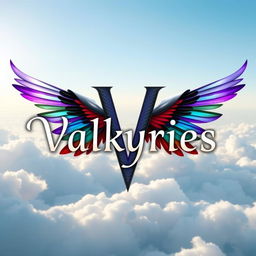 An enchanting image featuring the title 'Valkyries' in an elegant, stylized font, gracefully floating over a bright sky with soft, luminous clouds