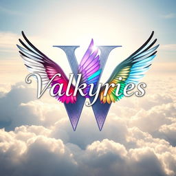 An enchanting image featuring the title 'Valkyries' in an elegant, stylized font, gracefully floating over a bright sky with soft, luminous clouds