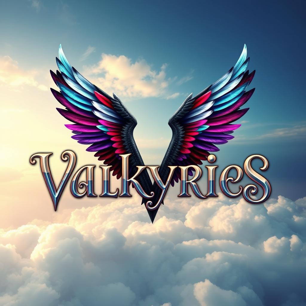 An enchanting digital artwork showcasing the title 'Valkyries' in an ornate, stylized font